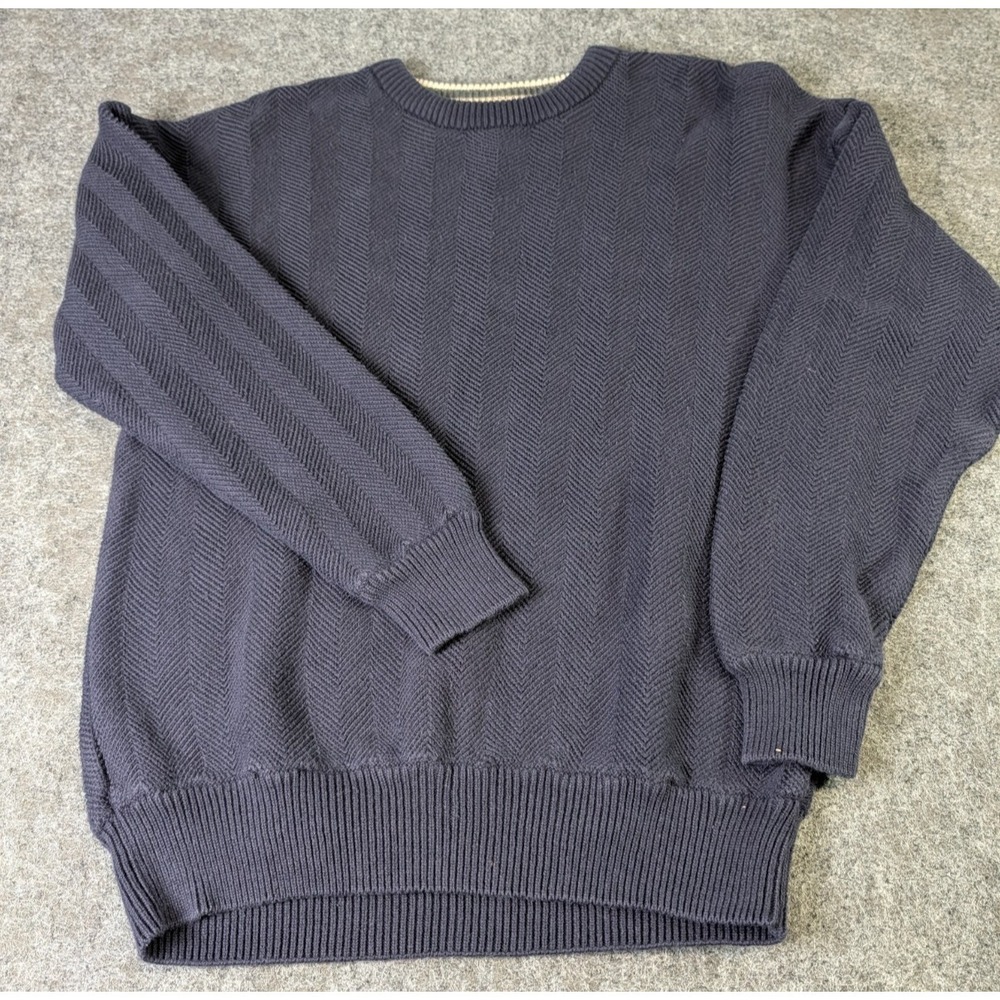 Vintage 90s Roundtree & Yorke Herringbone Knit Sweater Men's L Blue EUC